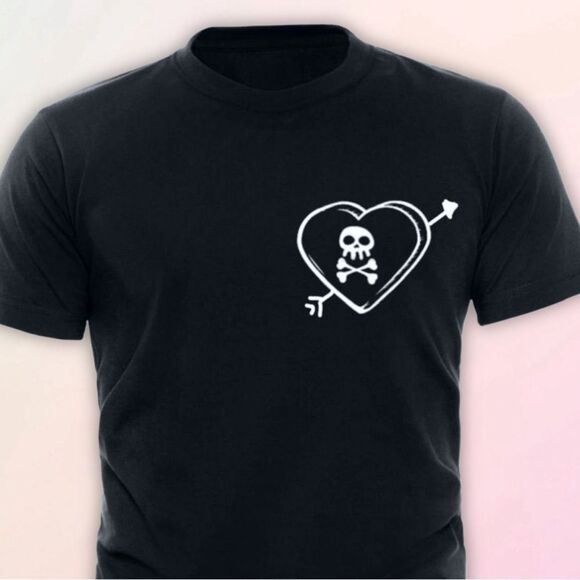 Anti-Valentine’s Day, Skull Heart Tee, Unisex, Size 6-18 - Picture 5 of 5